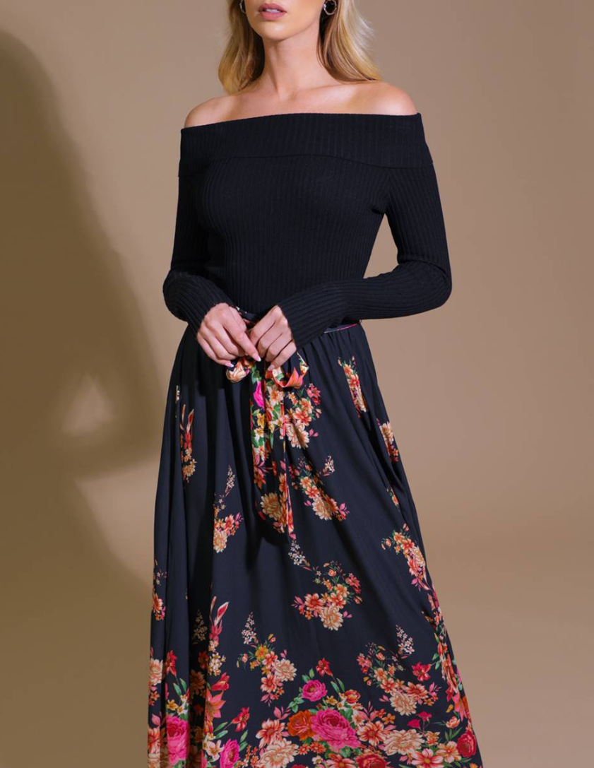 maxi dress with sweater on top Combination Off Shoulder Small / Black Copper Strapless Country Style Blue The modest knit bodice Color:Orchid SAT
