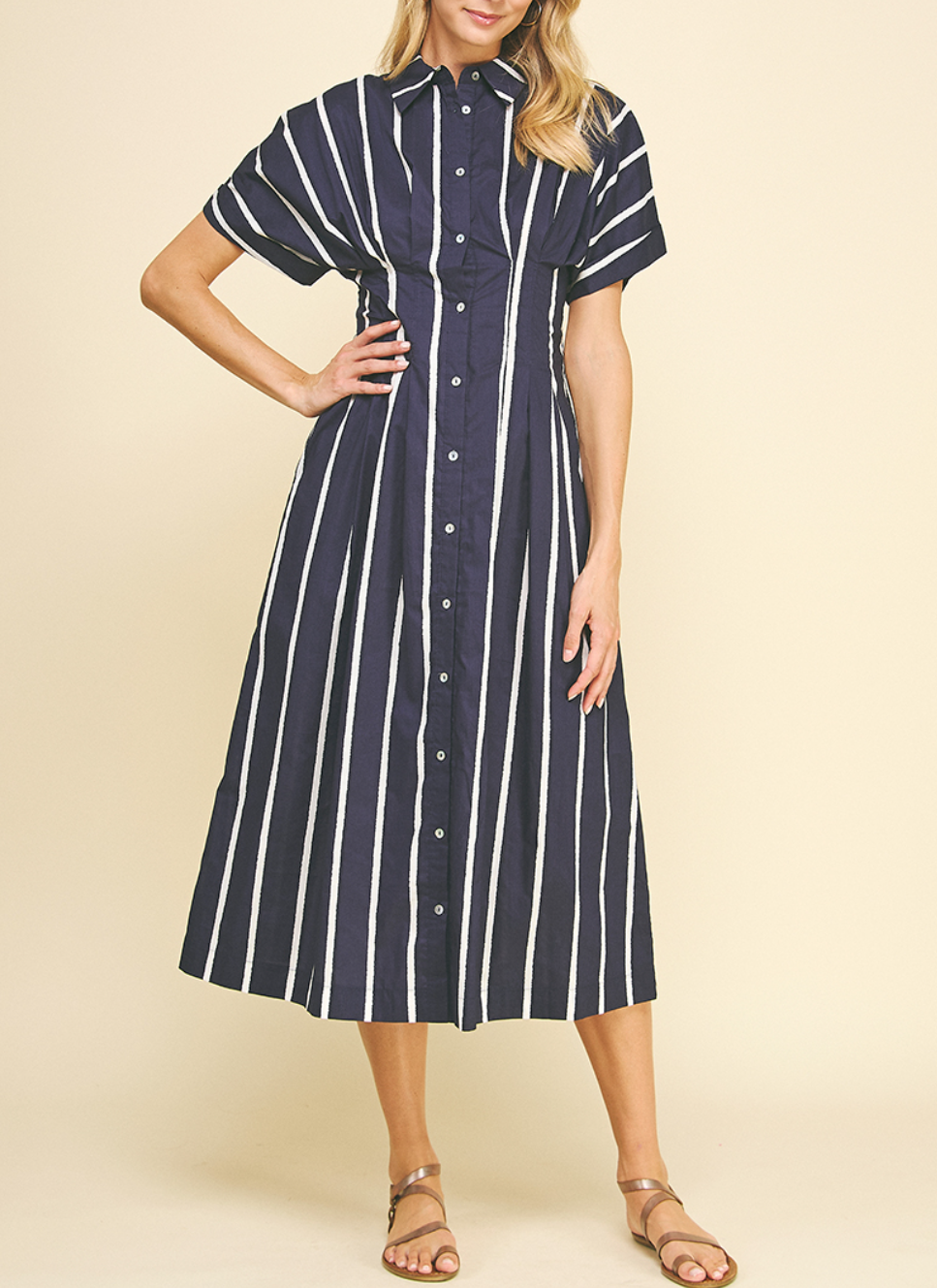 Stripe Button Down Midi Dress Azure & Lavender Stripe Button Down Midi Dress Azure & Lavender
