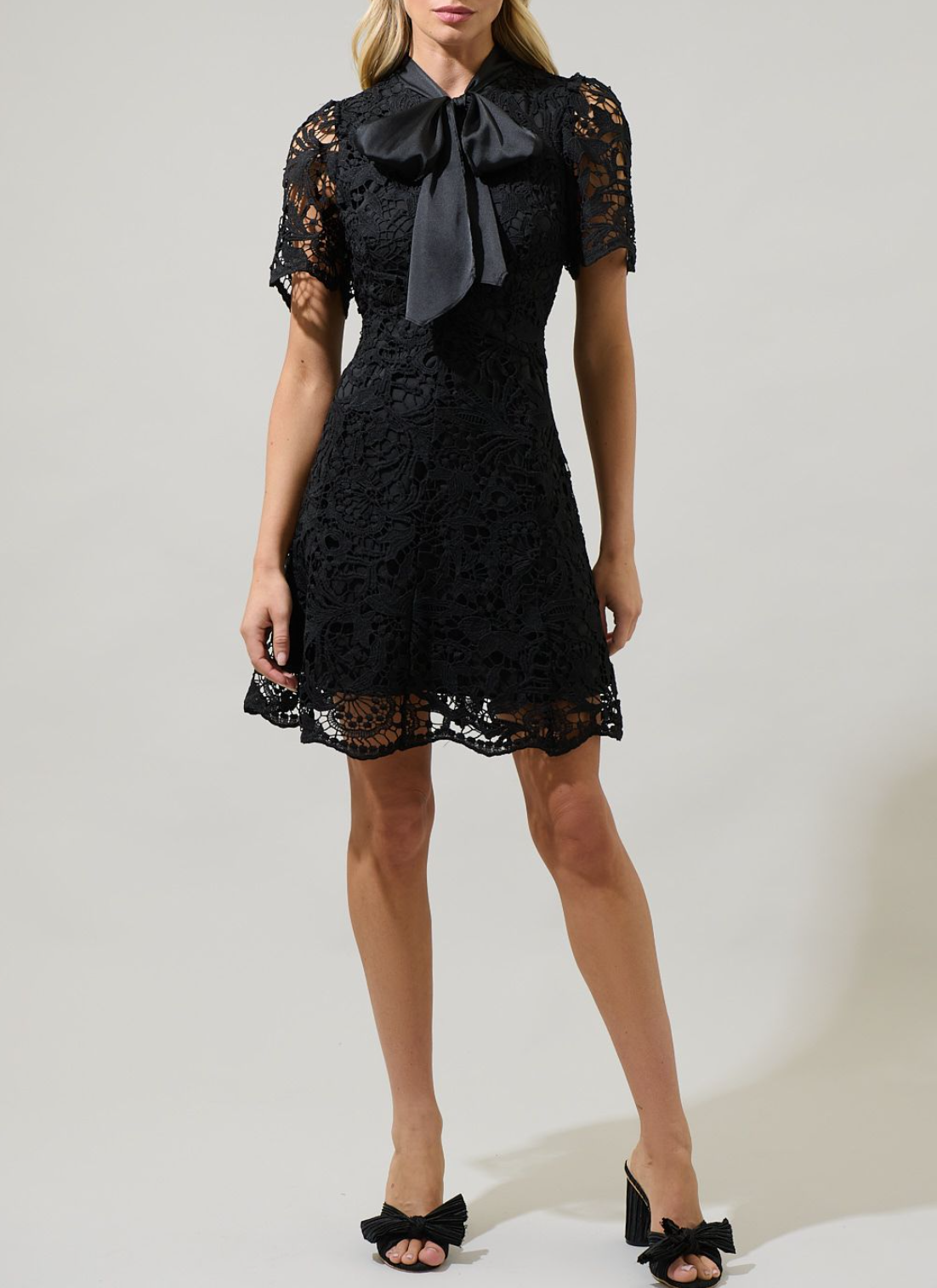 Bow Embroidered Mini Dress Small / Black