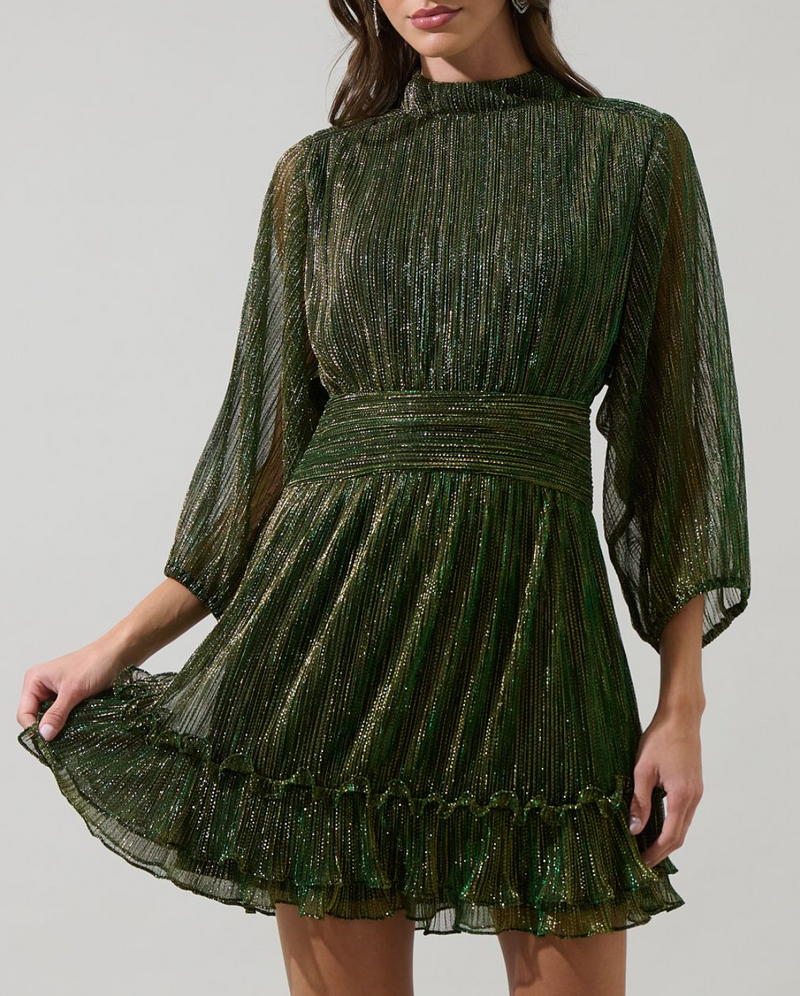 Shiny Ruffle Mini Dress