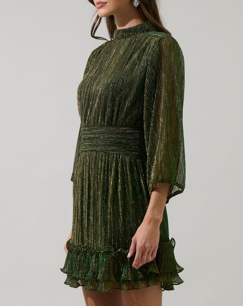 Shiny Ruffle Mini Dress