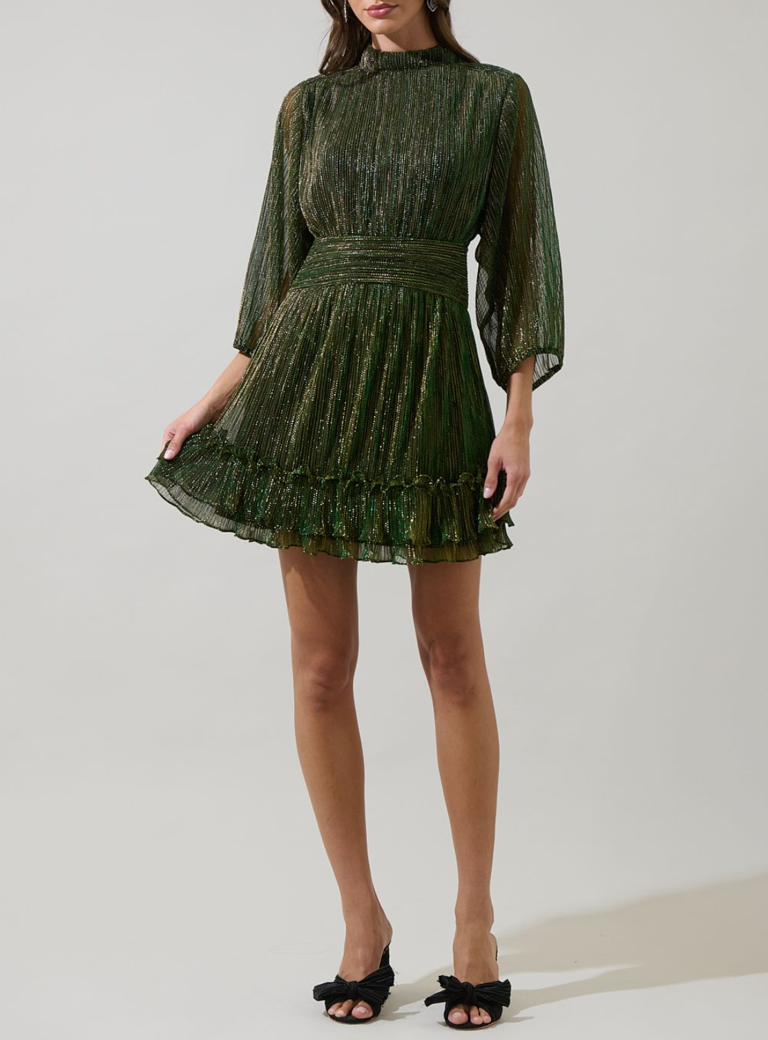 Shiny Ruffle Mini Dress