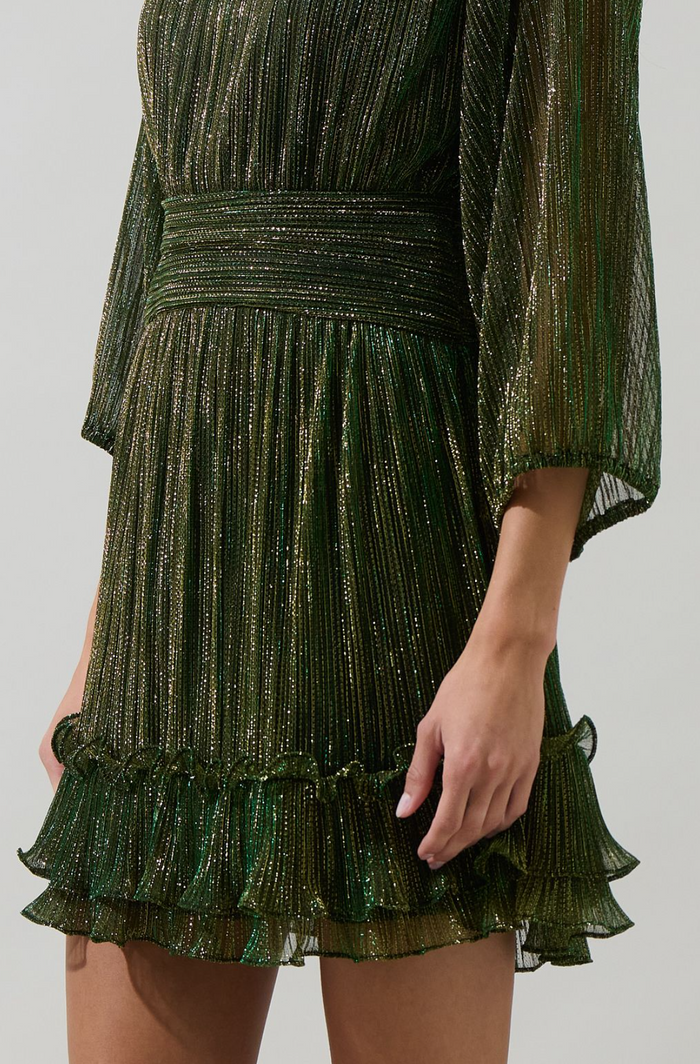 Shiny Ruffle Mini Dress XSmall / Emerald Green Shiny Ruffle Mini Dress XSmall / Emerald Green
