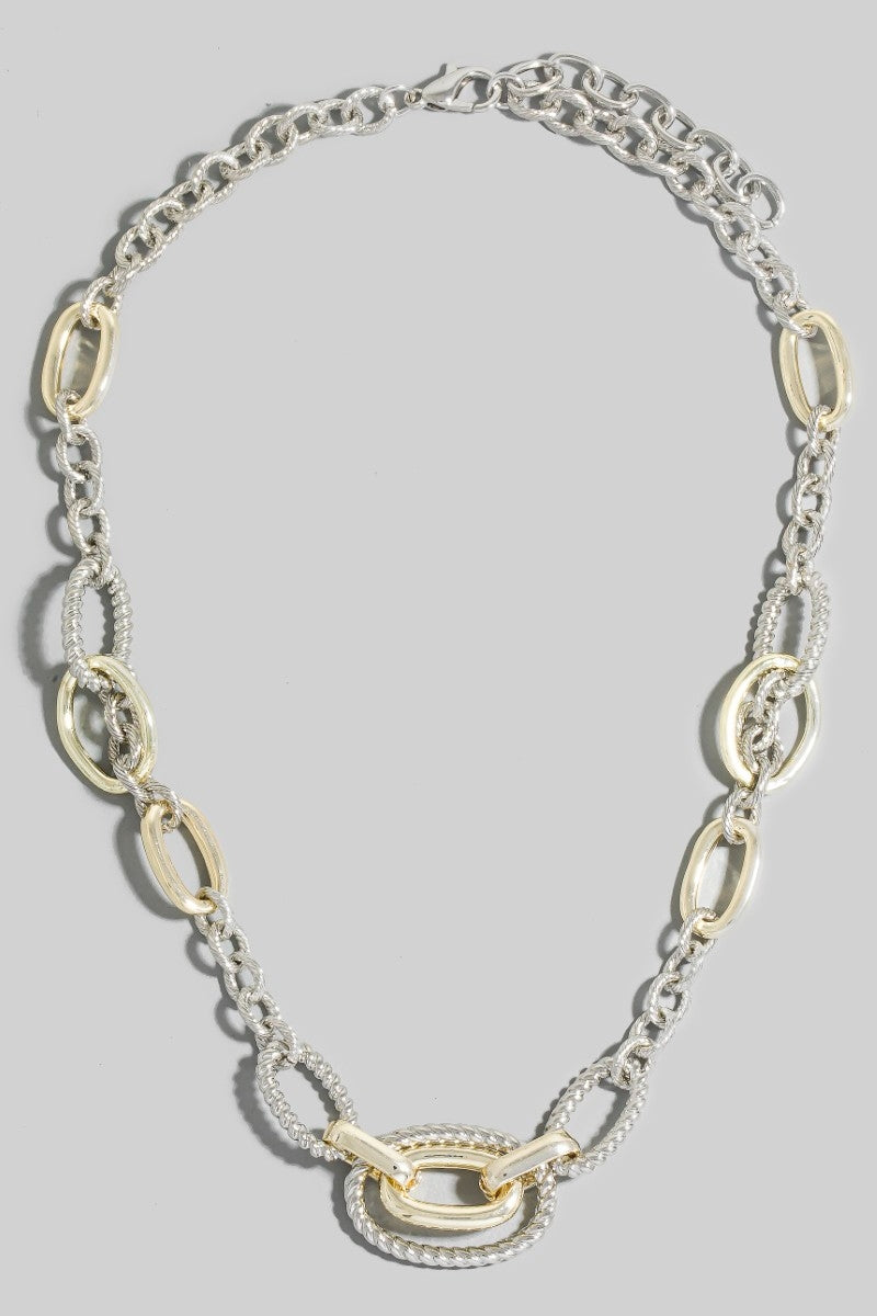 Gold Dipped Mixed Two-Tone Oval Chain Necklace
