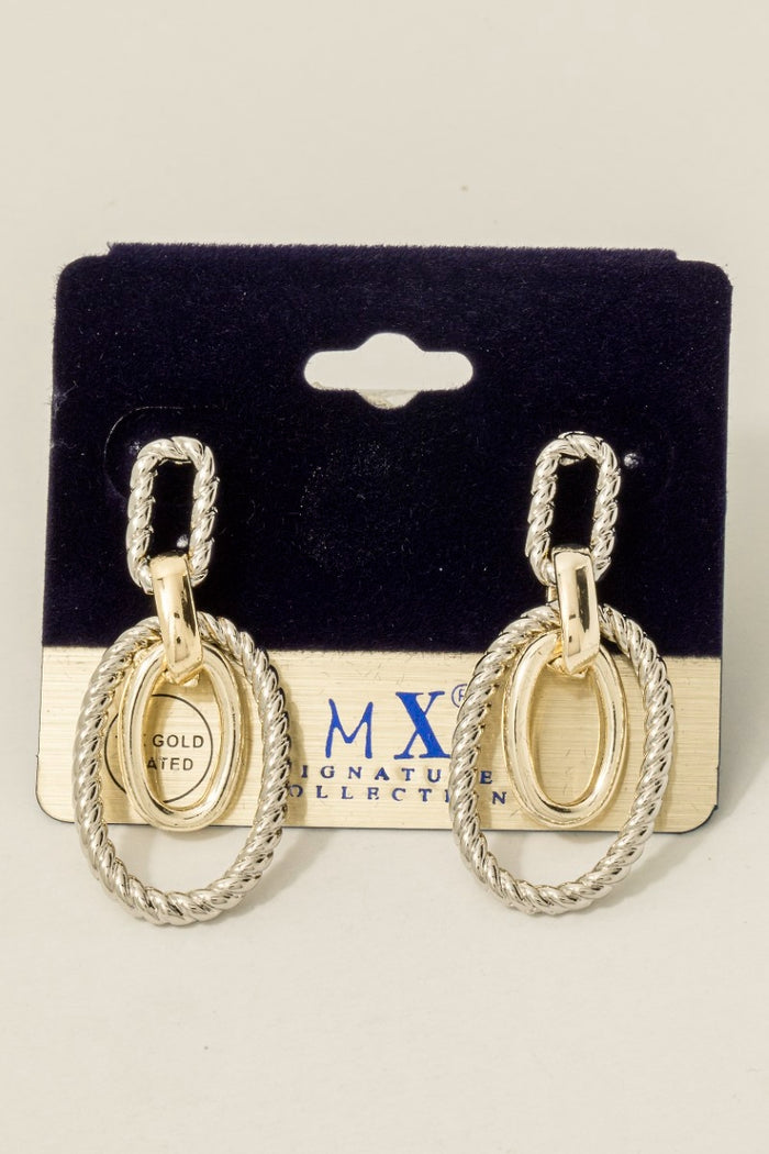 Gold Plated Two Tone Layered Oval Hoops Dangle Earrings