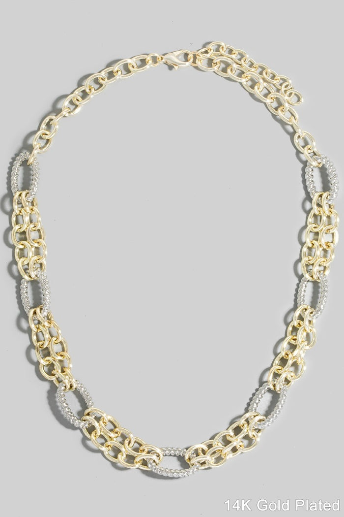 Gold Dipped Two Tone Mixed Oval Chain Necklace