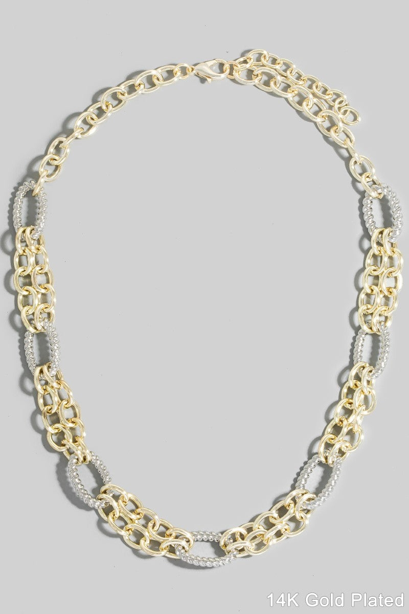 Gold Dipped Two Tone Mixed Oval Chain Necklace