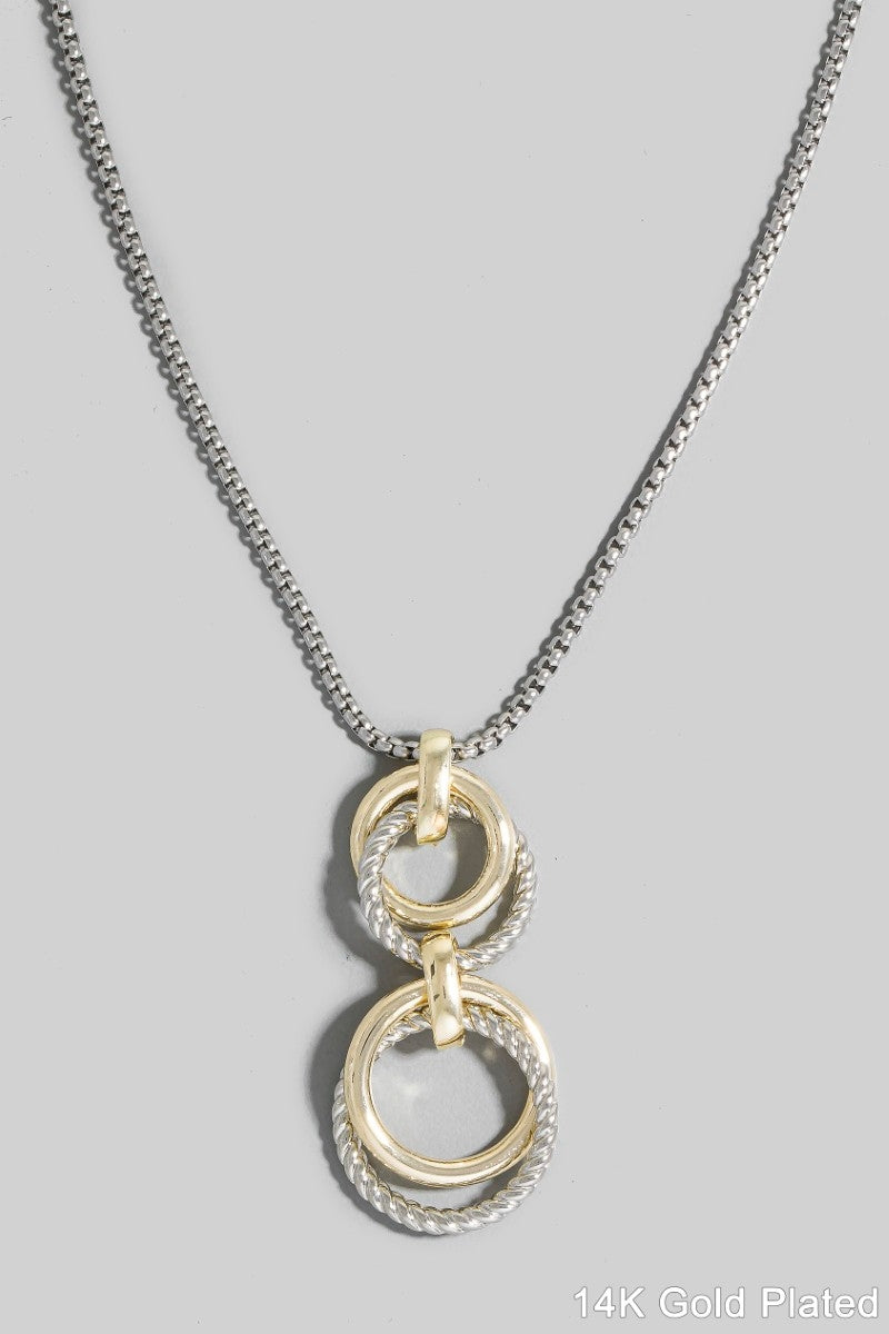 Gold Dipped Two Tone Multi Hoop Pendant Box Chain Necklace