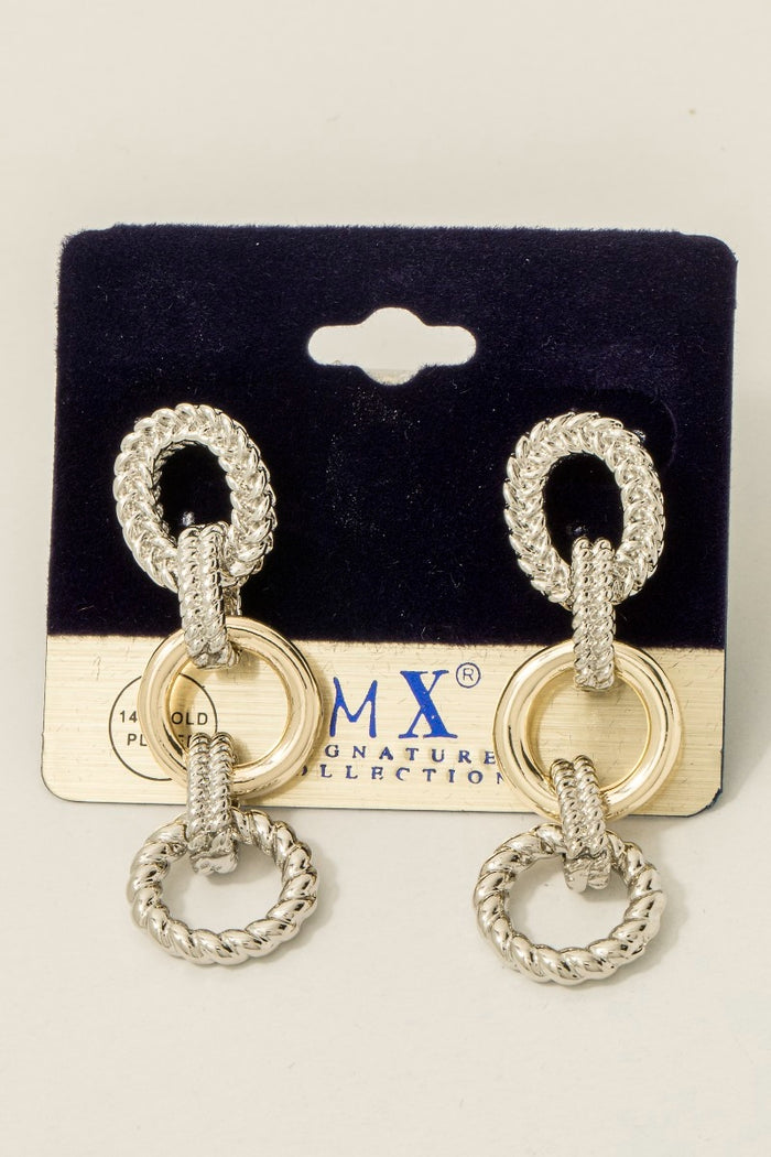Gold Plated Two Tone Chain Dangle Earrings