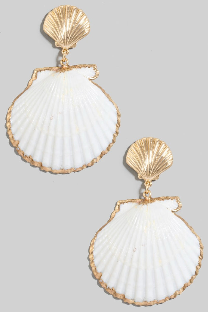 Metallic And Large Shell Dangle Earrings