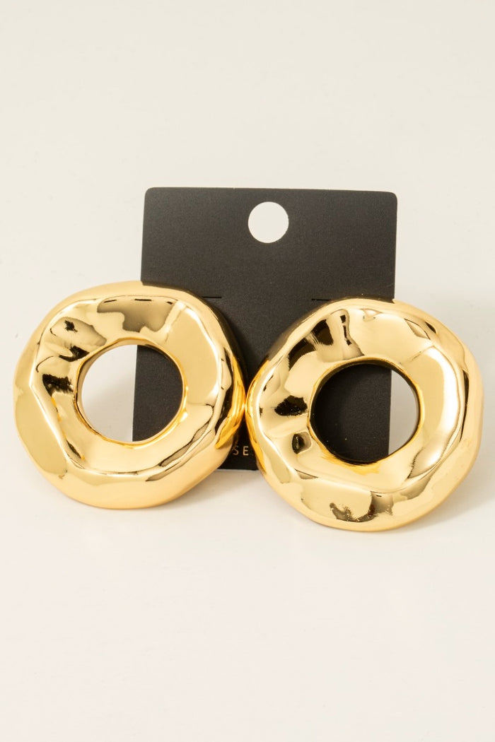 Gold Dipped Warped Donut Hoop Stud Drop Earrings