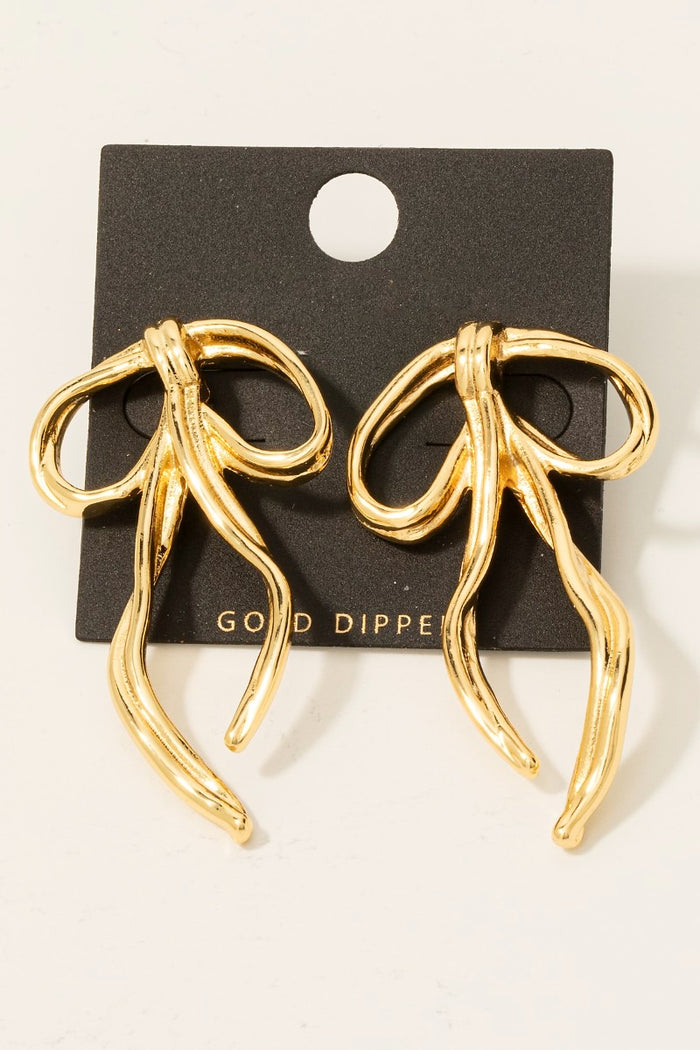 Gold Dipped Bow Tie Stud Drop Earrings