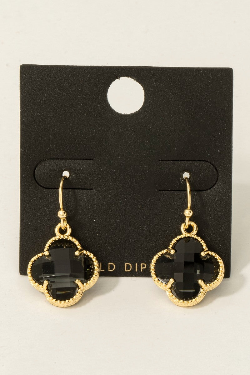 Gold Dipped Faceted Clover Dangle Earrings