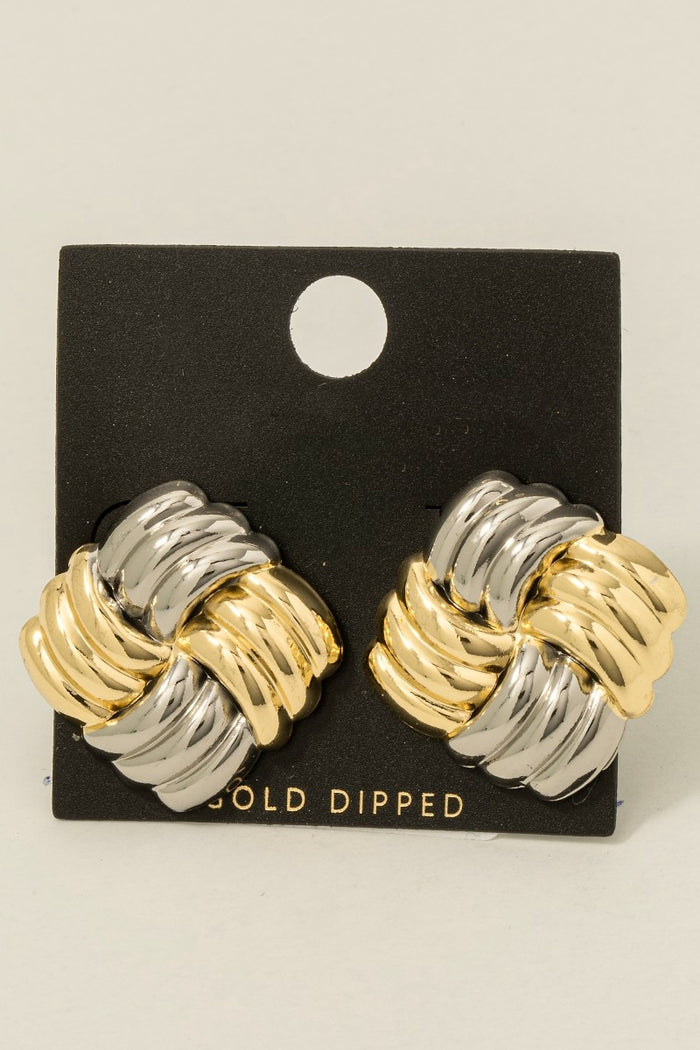 Gold Dipped Two Tone Square Weave Stud Earrings