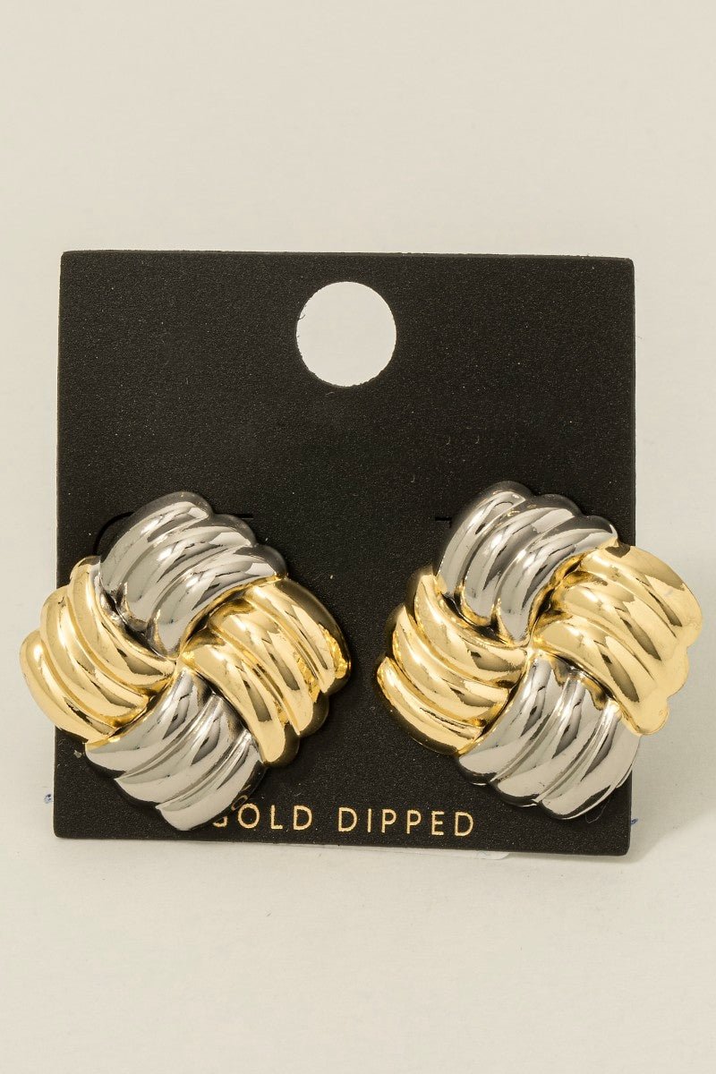 Gold Dipped Two Tone Square Weave Stud Earrings