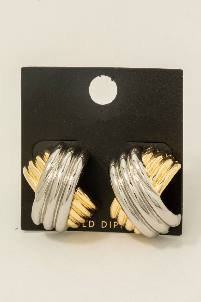 Gold Dipped Two Tone Hash Layered Hoop Earrings