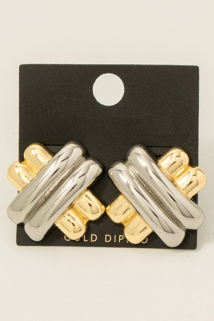 Gold Dipped Two Tone Hashtag Stud Earrings