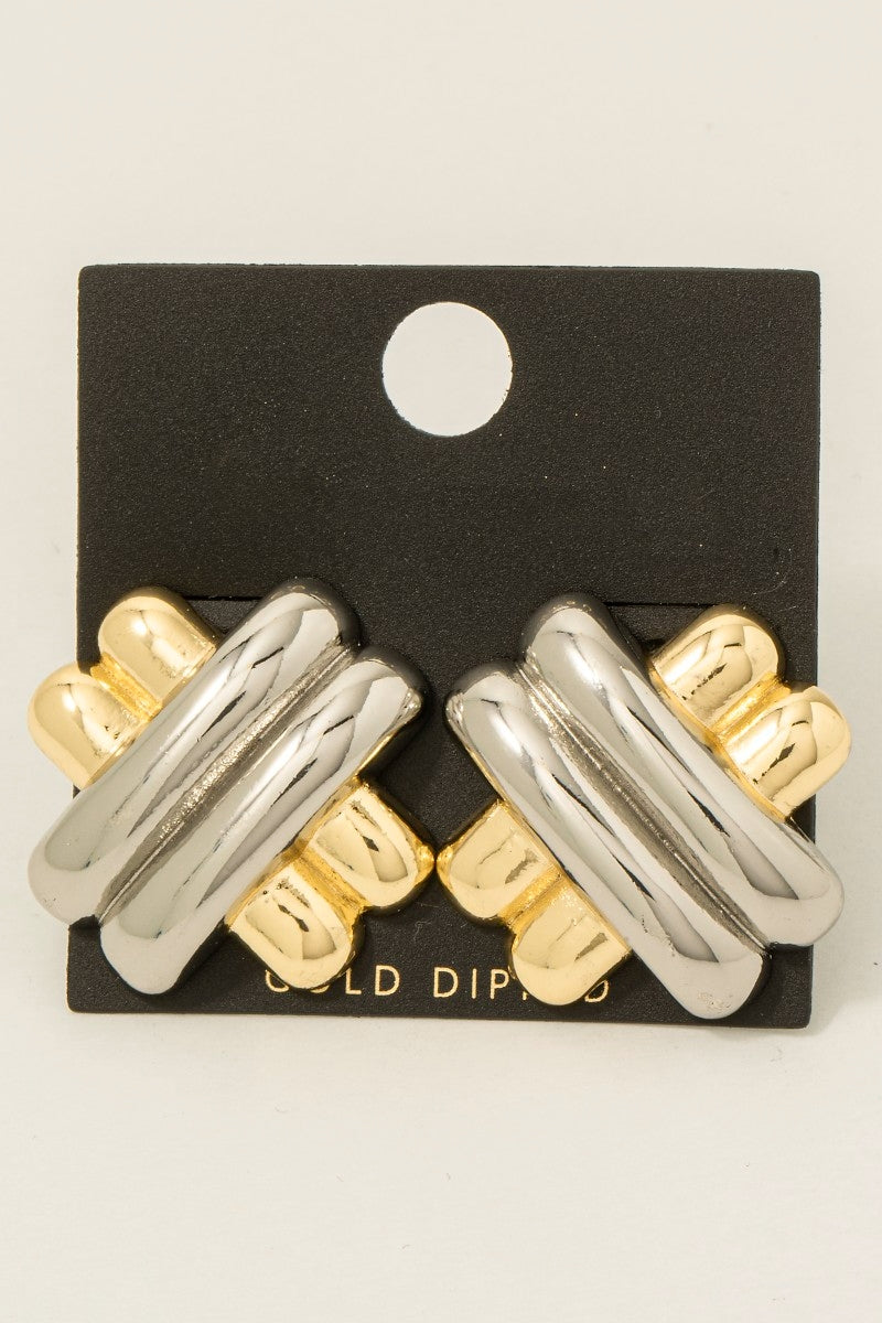 Gold Dipped Two Tone Hashtag Stud Earrings