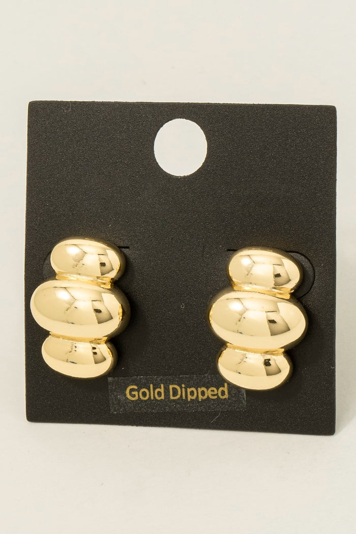 Gold Dipped Solid Triple Oval Drop Earrings