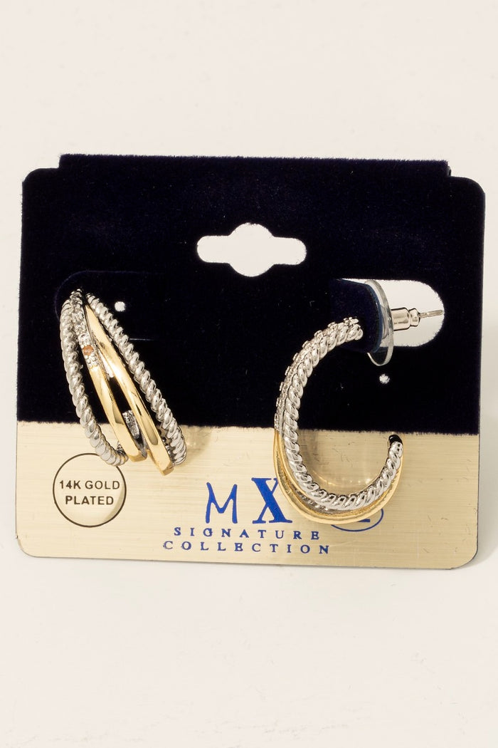 Gold Plated 2 Tone Multi Layered Hoop Earrings
