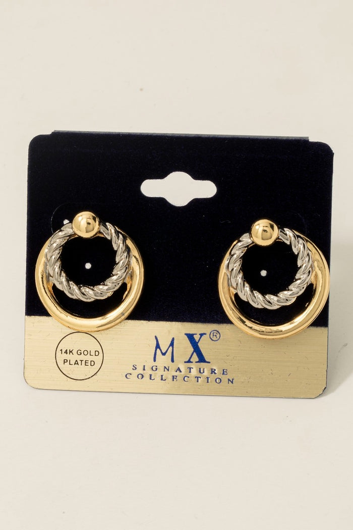 Gold Plated Two Tone Layered Hoop Stud Earrings