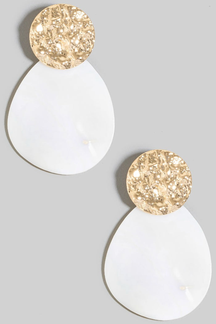 Oval Shell and Hammered Disc Dangle Earrings