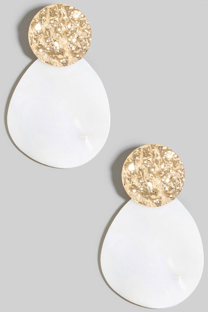 Oval Shell and Hammered Disc Dangle Earrings