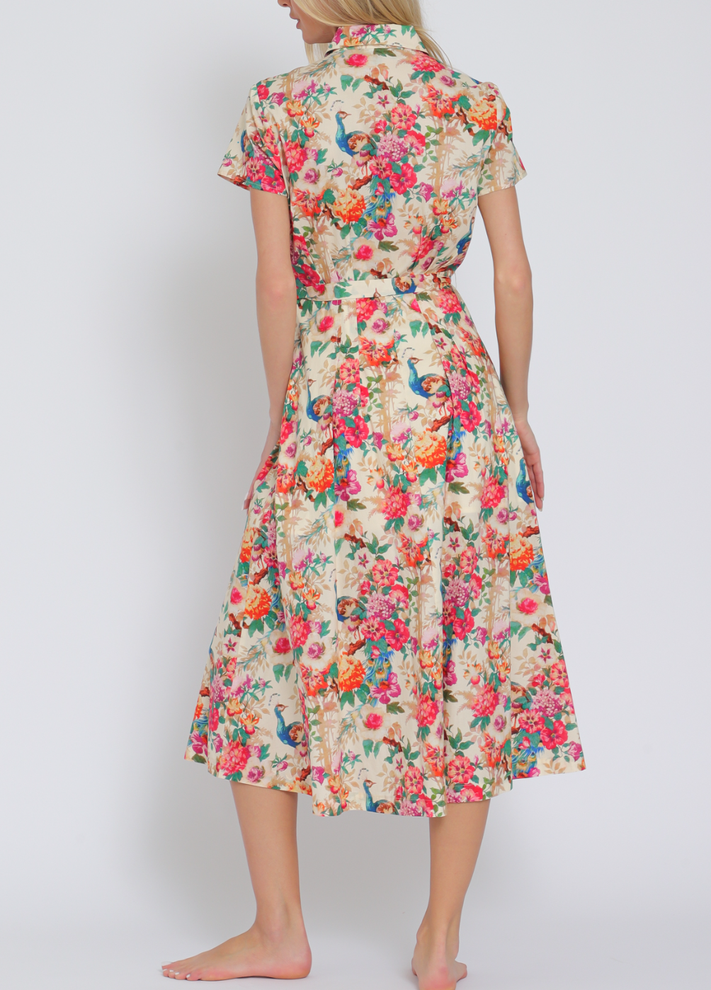 Short Sleeve Button Down Belted Midi Dress