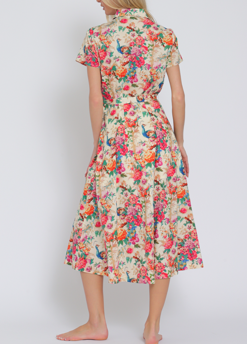 Short Sleeve Button Down Belted Midi Dress