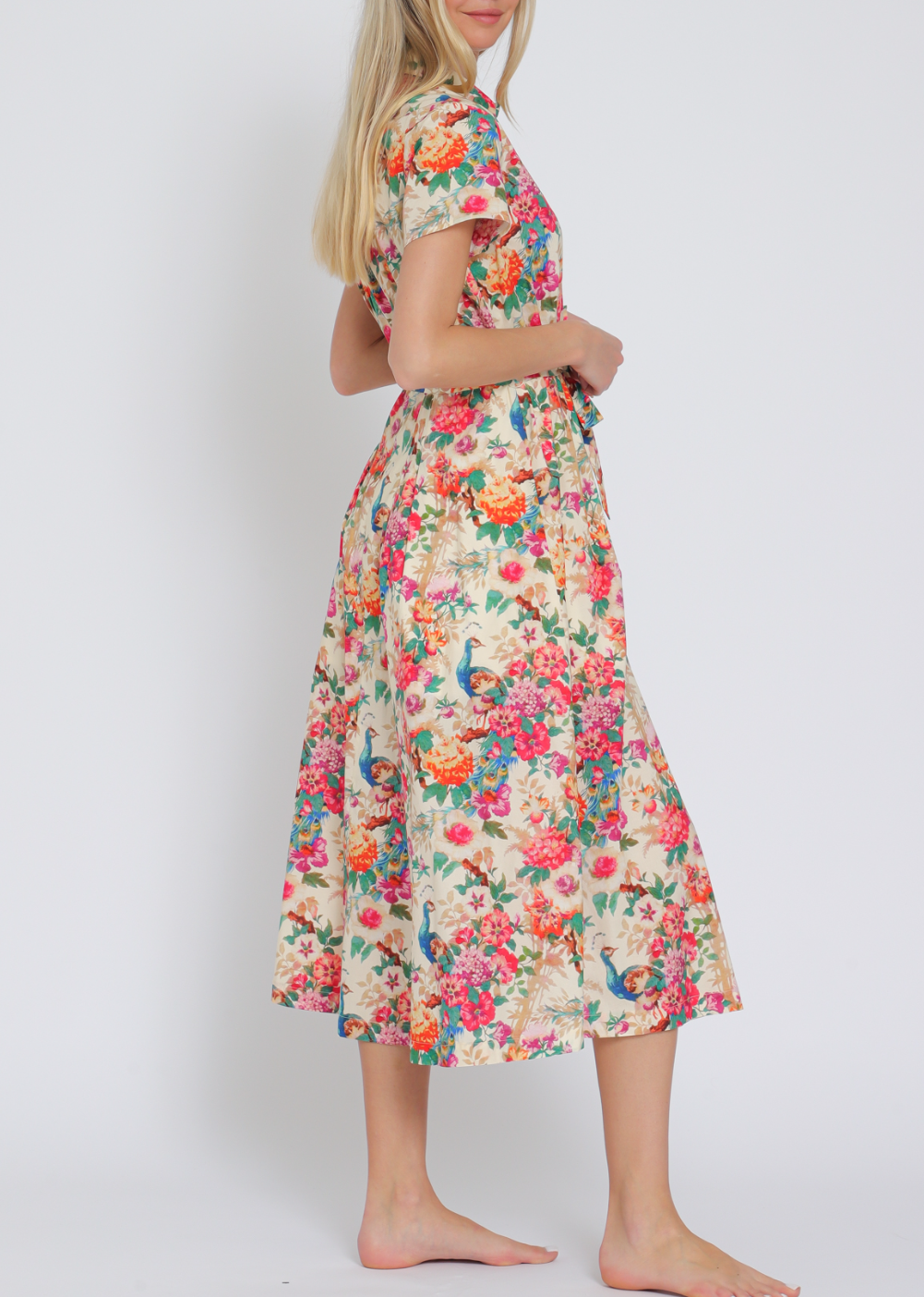 Short Sleeve Button Down Belted Midi Dress