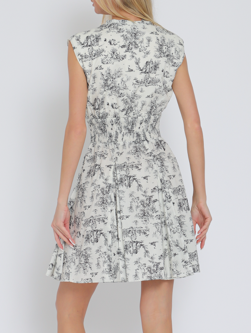 Shoulder Pad Zipper Front Elastic Waisted Mini Dress