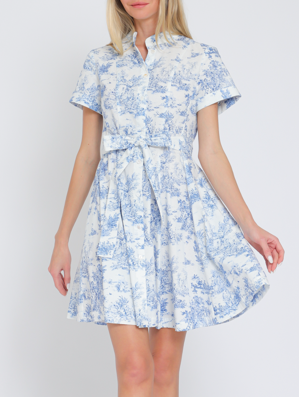 Short Sleeve Button Down Belted Mini Dress