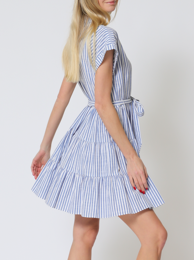 Short Dolman Sleeve Center Front Zipper Tiered Stripe Mini
