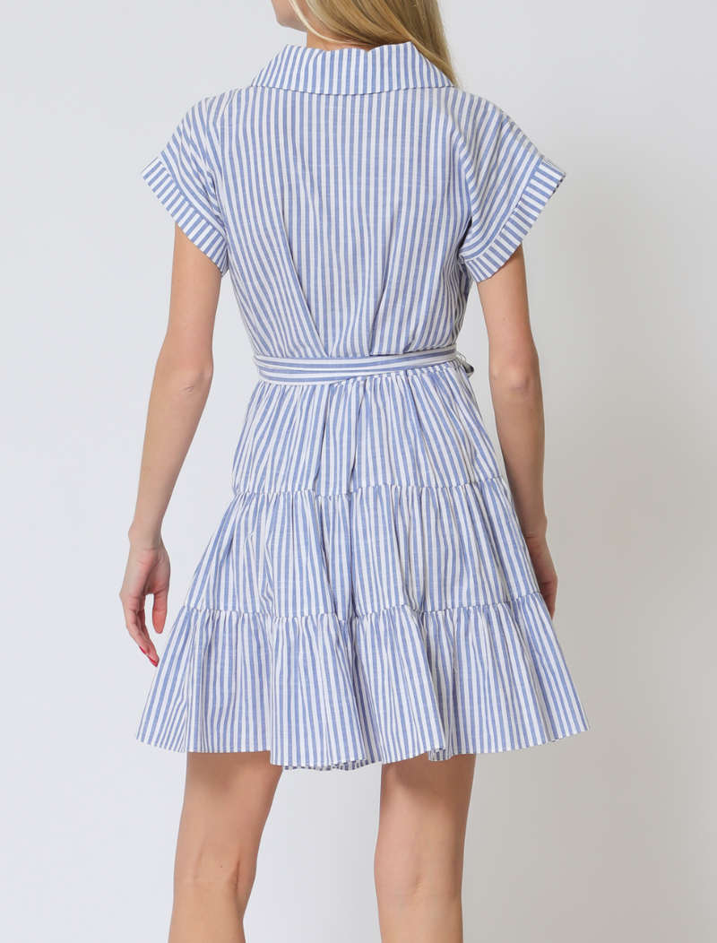 Short Dolman Sleeve Center Front Zipper Tiered Stripe Mini