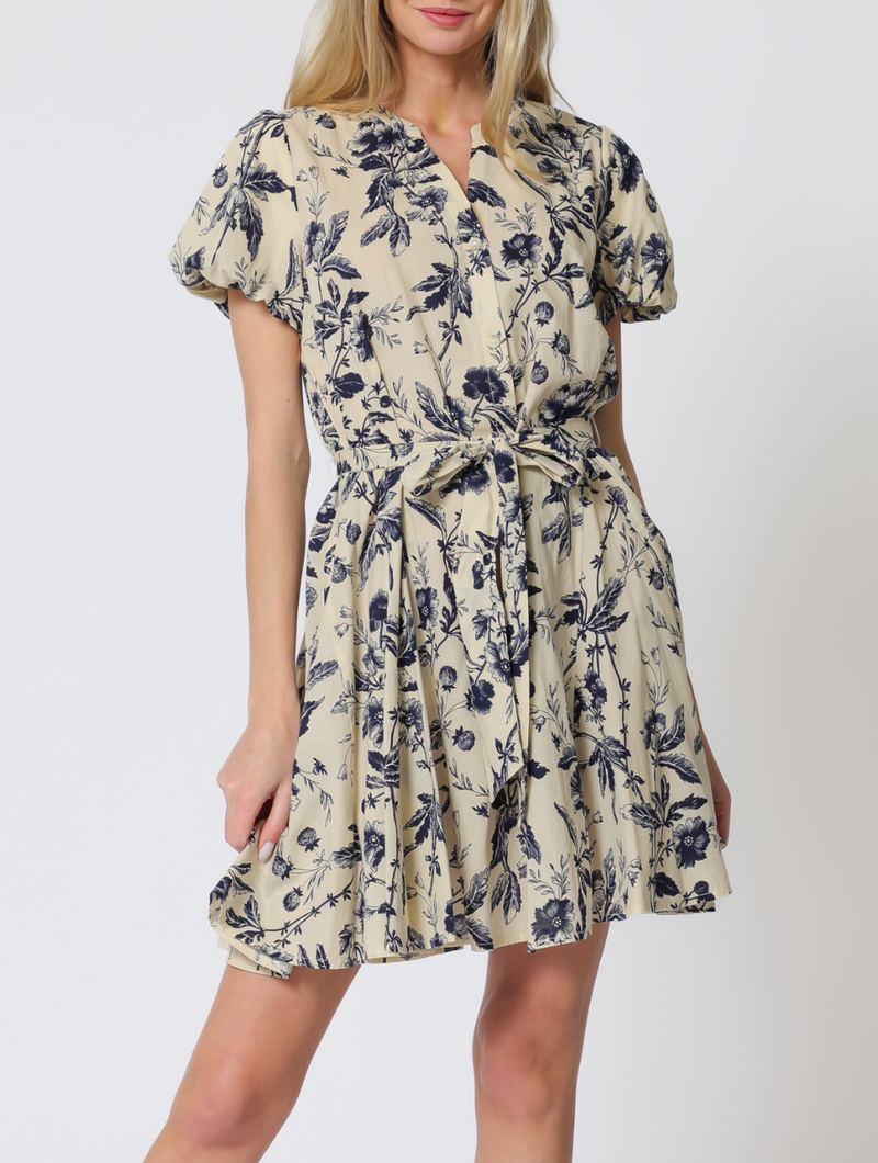 Bubble Short Sleeve Button Down Floral Mini Dress