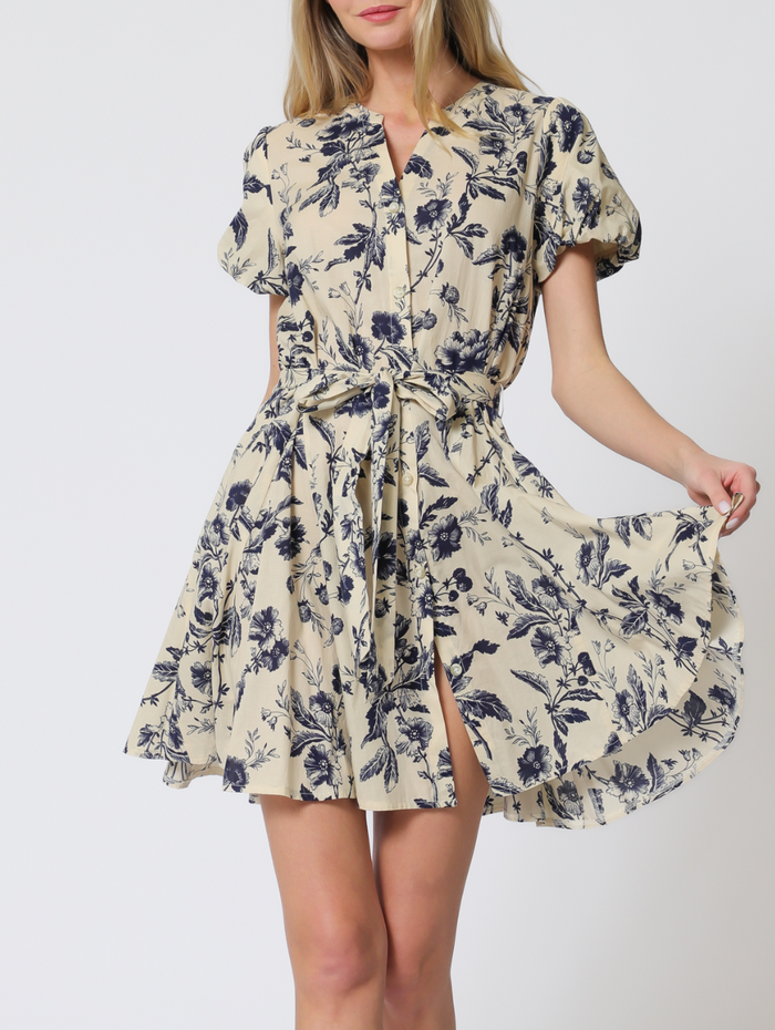 Bubble Short Sleeve Button Down Floral Mini Dress