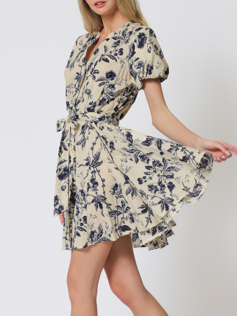 Bubble Short Sleeve Button Down Floral Mini Dress