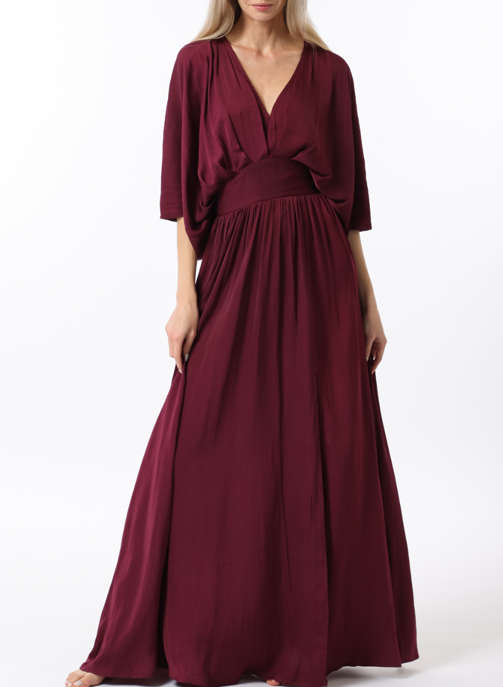 Kimono Sleeve Elastic Back Waisted Maxi Dress