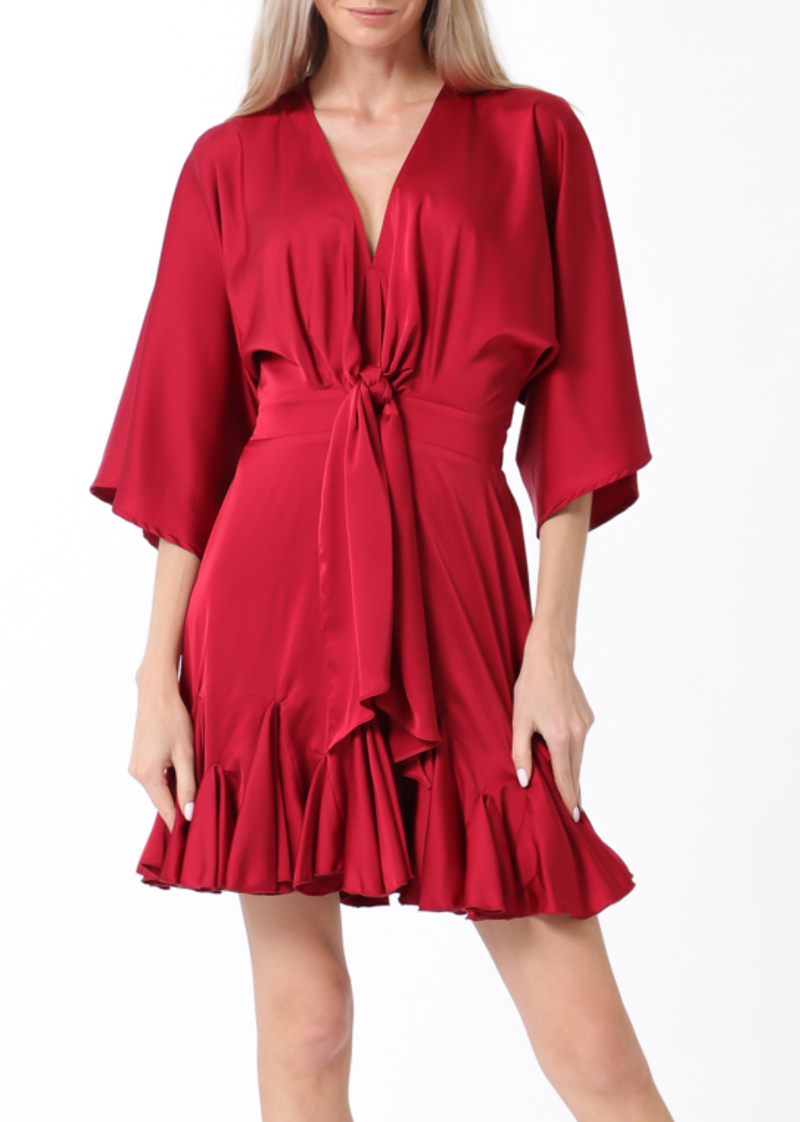 Kimono Sleeve Elastic Back Waisted Mini Dress