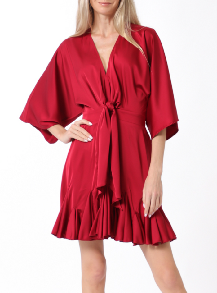 Kimono Sleeve Elastic Back Waisted Mini Dress