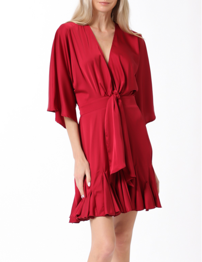 Kimono Sleeve Elastic Back Waisted Mini Dress