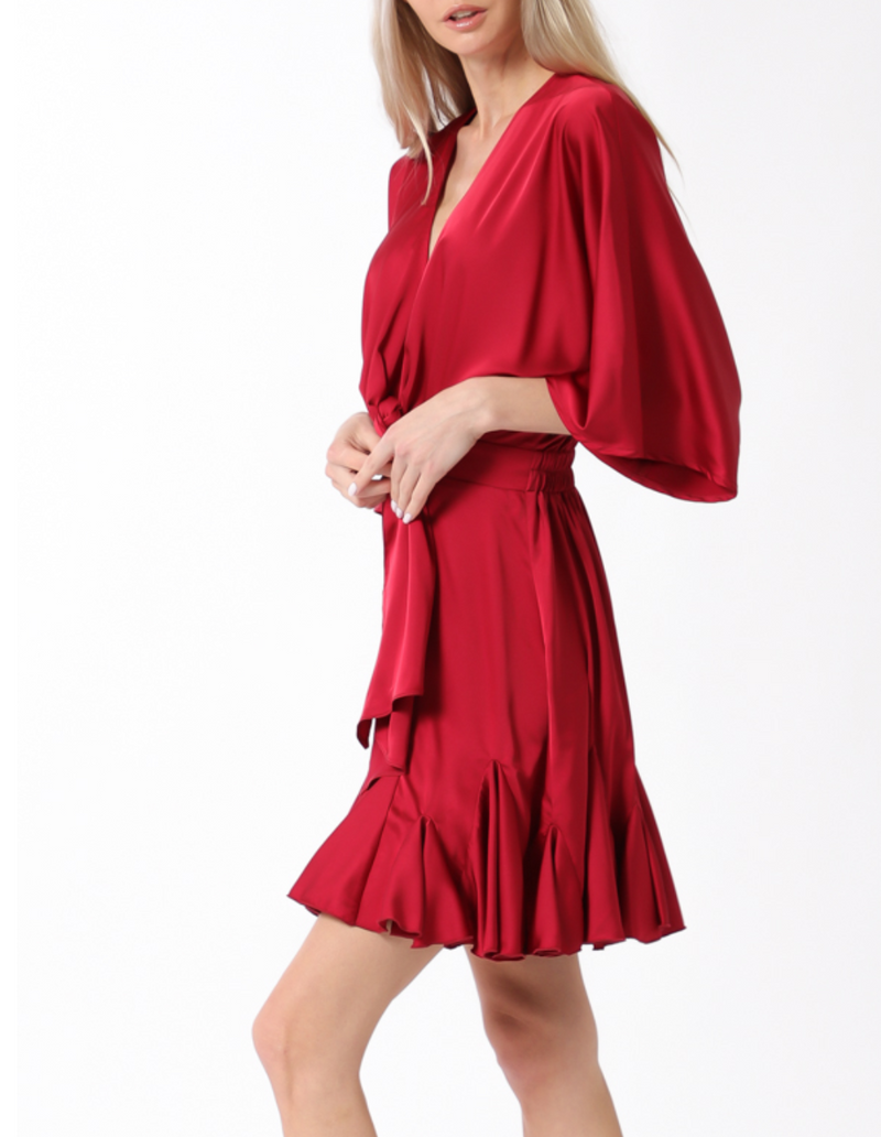 Kimono Sleeve Elastic Back Waisted Mini Dress