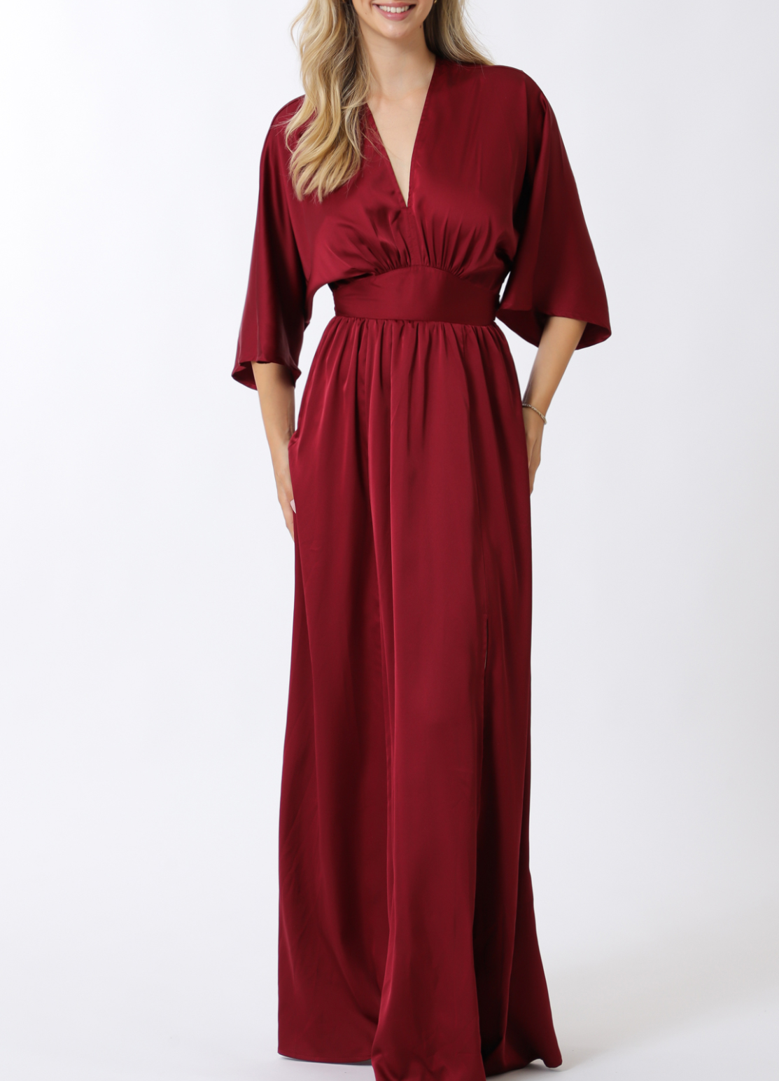 Kimono Sleeve Elastic Back Waisted Maxi Dress