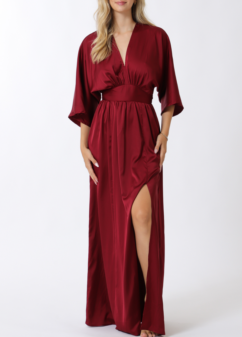 kimono sleeve maxi dress Elastic Back Waisted Medium / Burgundy Variant:Ivory/Pearl size 14 gown evening In the process of Christmas Dress Holiday Nursing