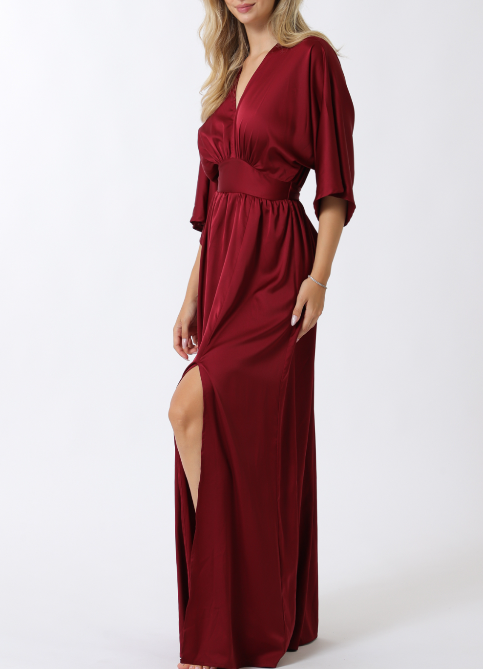 Kimono Sleeve Elastic Back Waisted Maxi Dress