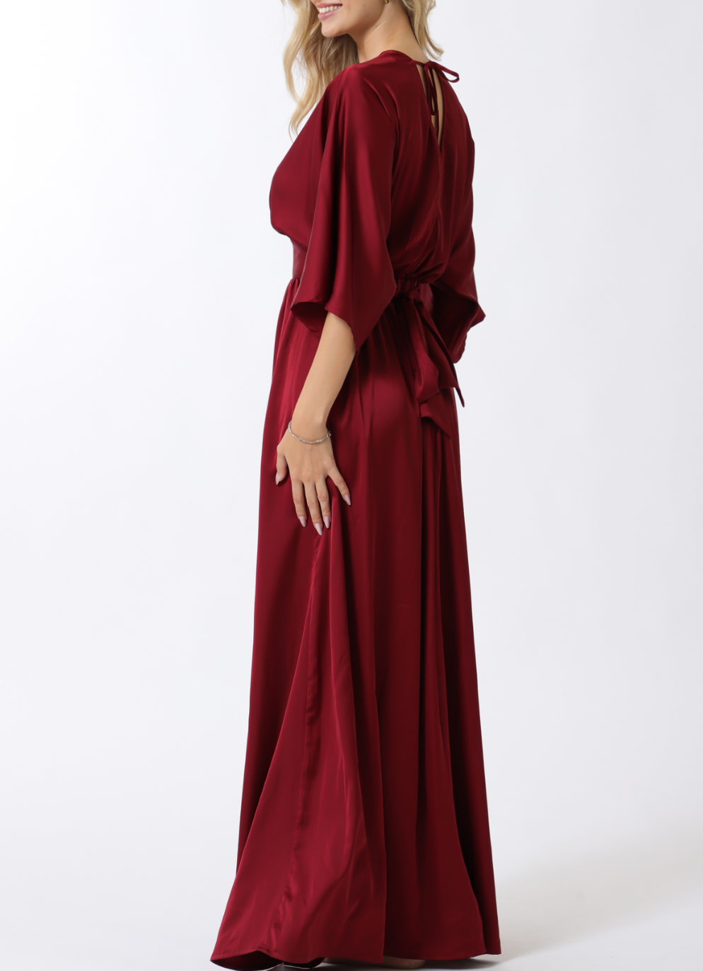 Kimono Sleeve Elastic Back Waisted Maxi Dress
