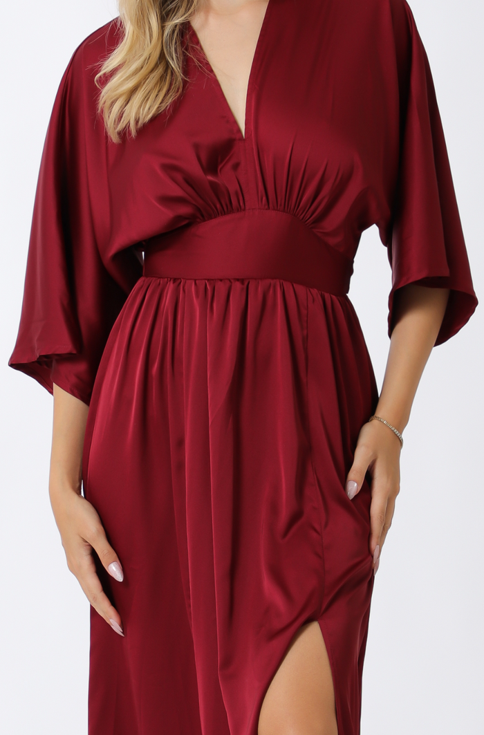 Kimono Sleeve Elastic Back Waisted Maxi Dress