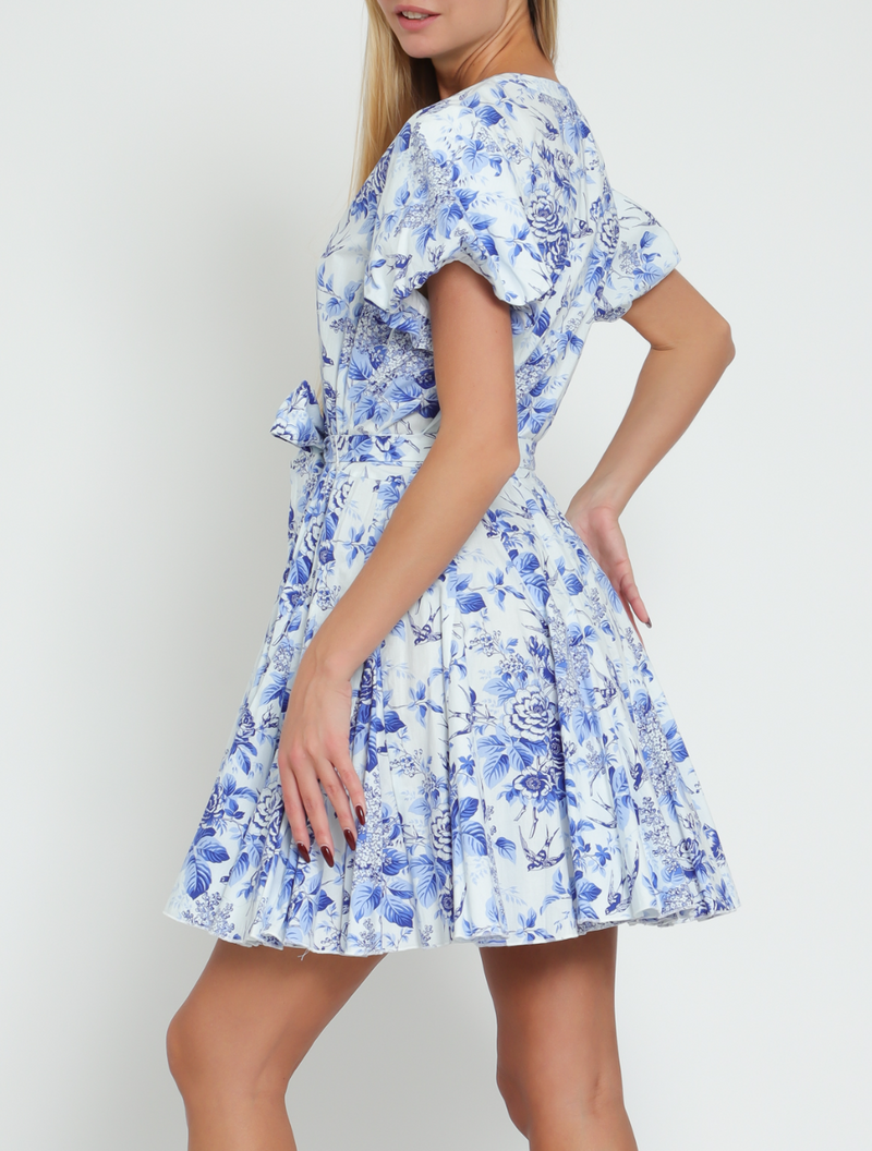 Short Bubble Sleeve Belted Button Down Mini Dress