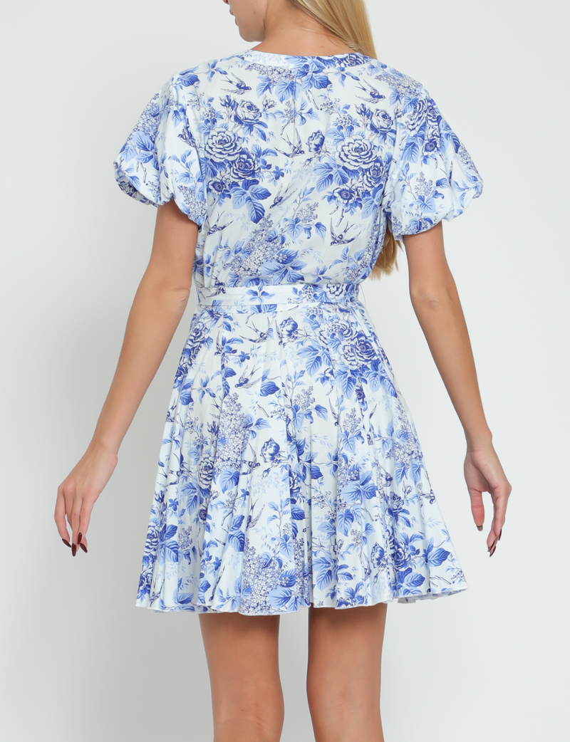 Short Bubble Sleeve Belted Button Down Mini Dress