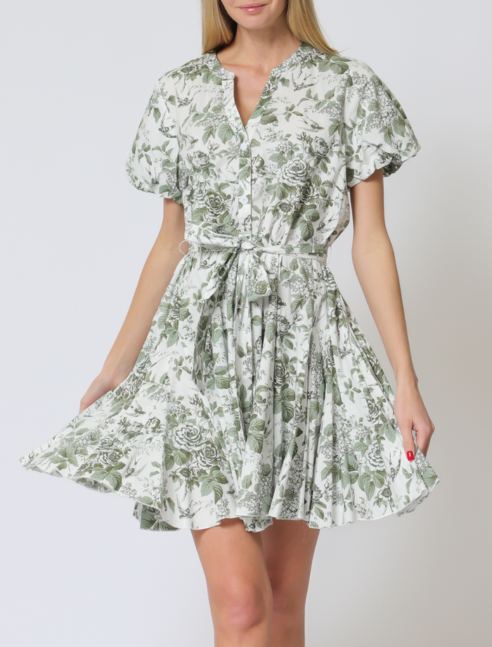Short Bubble Sleeve Belted Button Down Mini Dress